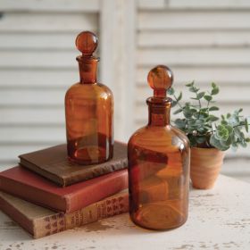 Set of Two Amber Glass Bottles with Stoppers - Perfect for Essential Oils and DIY Projects