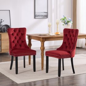 Classic Velvet Dining Chairs, High-end Tufted Solid Wood Contemporary Velvet Upholstered Dining Chair with Wood Legs Nailhead, SET OF 2,Burgundy