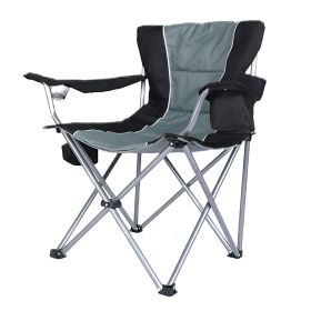 YSSOA Oversized Camping Folding Chair with Cup Holder, Side Cooler Bag, Heavy Duty Steel Frame Fully P Added Quad Armchair for Outdoors, 1-Pack,