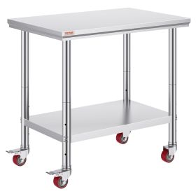 VEVOR Stainless Steel Work Table 36x24 Inch with 4 Wheels Commercial Food Prep Worktable with Casters Heavy Duty Work Table for Commercial Kitche