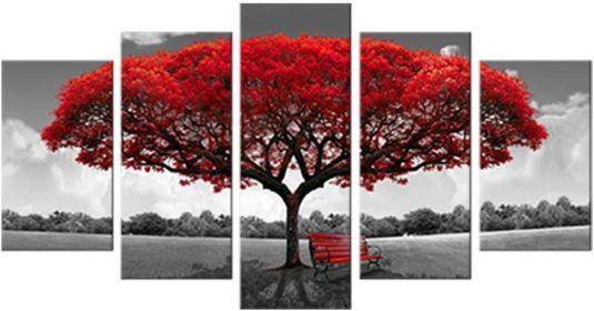 Canvas Wall Art Red Tree Picture Prints on Canvas Landscape Painting Modern Giclee Artwork Stretched and Framed Ready to Hang Canvas Art for Home