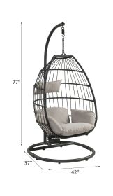 ACME Oldi Patio Hanging Chair with Stand, Beige Fabric & Black Wicker 45115