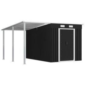 Garden Shed with Extended Roof Anthracite 132.3"x106.3"x71.3" Steel