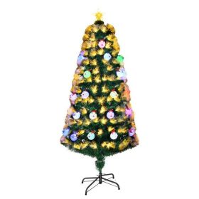 4 FT Pre-lit Fiber Optic Christmas Tree, Artificial Xmas Tree with Lighted Top Star and Snowflakes, Multicolor LEDs