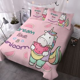 3 Pieces Unicorn Watermelon Duvet Cover Set for Comforter Bedding Queen Size Pink