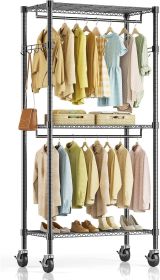 Rolling Clothes Rack, Heavy Duty Clothing Rack, 3-Shelf Portable Adjustable Wardrobe Closet with Wheels, Hanging Rods & Side Hooks