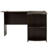 FCH L-Shaped Wood Right-angle Computer Desk with Two-layer Bookshelves Dark Brown RT