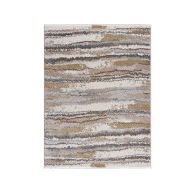 Watercolor Abstract Stripe Woven Area Rug (Option: Tan-66W x 9L)