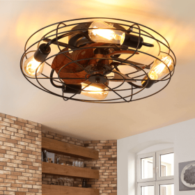 Lantern Style 20 Inch Farmhouse Low Profile Ceiling Fan Light (Color: Black)