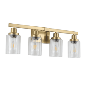 Gold 4 Lamp Vanity Light With Clear Glass Shade, Modern Iron Metal Bathroom Wall Fixture For Bathroom & Dresser - No Bulbs Unavailable Platform- (Option: Golden)