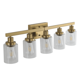 Gold 5 Light Vanity Light With Clear Glass Shade, Modern Iron Bathroom Wall Fixture For Bathroom & Dresser - No Bulbs Unavailable Platform- Temu (Option: Golden)