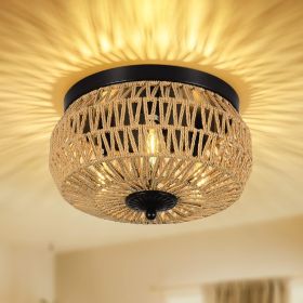 3 Lamp Woven Rattan Recessed Chandelier Lamp Fixture With Handmade Cage Lampshade For Bedroom, Kitchen, Hallway, Porch   Unavailable Platforms- W (Color: brown)