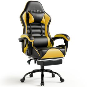 Ergonomic Gaming Chair for Adults, Comfortable Computer Chair for Heavy People, Adjustable Height Office Desk Chair with Wheels (Color: Yellow)