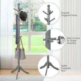 Entryway Height Adjustable Coat Stand with 9 Hooks (Color: Gray)