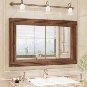 Solid Wood Frame Flat Bathroom Mirror-Middel (40*26*2 inch: Brown)