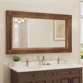 Solid Wood Frame Flat Bathroom Mirror-Large (48*30*2 inch: Brown)