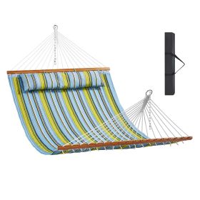 VEVOR Double Quilted Fabric Hammock with Hardwood Spreader Bar Detachable Pillow (Color: Green, Type of Support: Without Bracket)