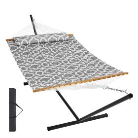 VEVOR Two Person Hammock with Stand Included Heavy Duty 480lb Capacity, Double Hammock with 12 FT Steel Stand and Portable Carrying Bag and Pillo (Color: Grey White, Type of Support: T Type)