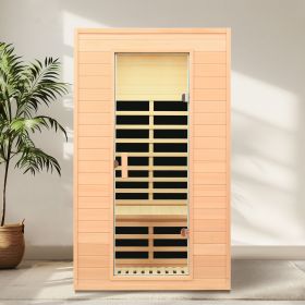 Hemlock Two-person far infrared roof embedded indoor sauna room (Color: as Pic)