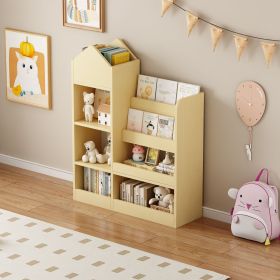 Kids Wooden Bookshelf Toy Storage Organizer with Bookcase, Kid's Storage Unit with 6 Compartments, Children Multi Shelf for Books, Toys Shelf (Material: MDF, Color: Wood)